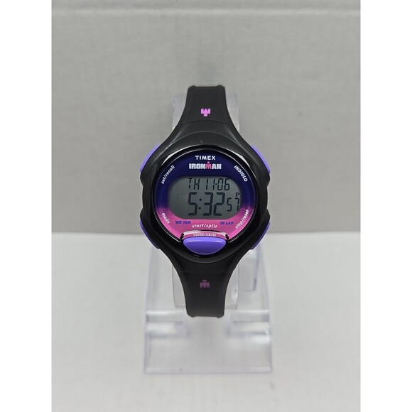 Timex Ironman Womens 36mm 30 Lap Indiglo Digital Purple Black WR 50M New Battery - Picture 1 of 11
